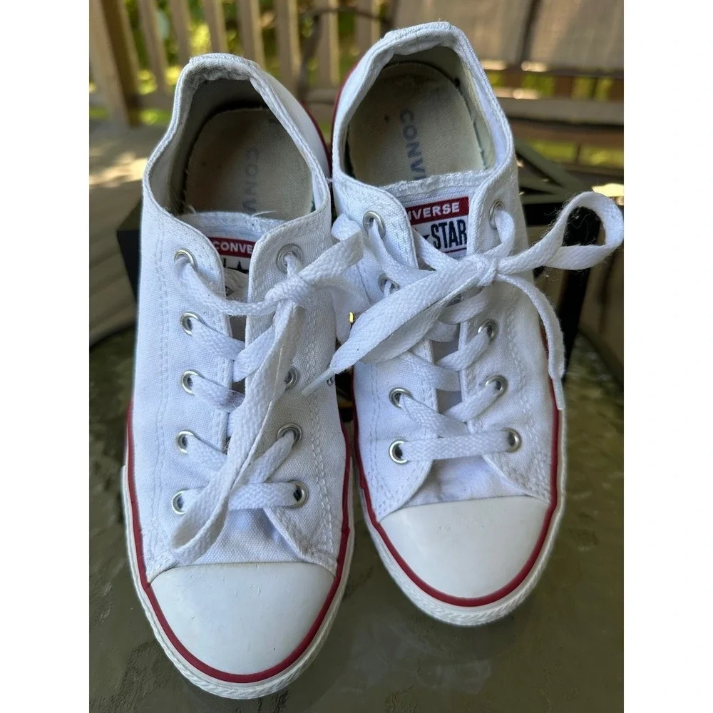 Converse All Star White Canvas‎ Sneakers Low Top Youth Shoes Size 3